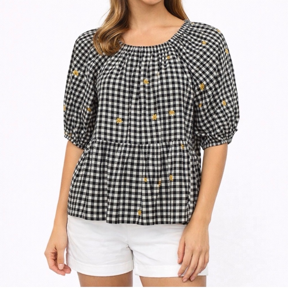 Old Navy Gingham Embroidered Top Size XL